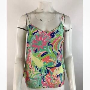 Lilly Pulitzer Sz S 100% Silk Colorful Cami Top Multicolor V Neck Preppy